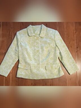 Women's Buttoned Blazer Green Flower
